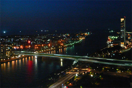 メディアシップ展望台から見下ろす柳都大橋